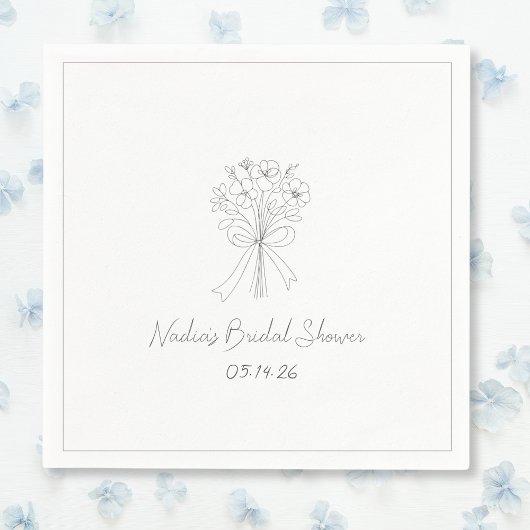 Serviette En Papier Mariage Esquisse Style Dessiné Floral Froid Shower