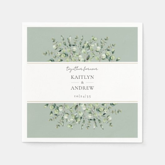 Serviette En Papier Mariage Éternel Vert Sauge Eucalyptus (Devant)