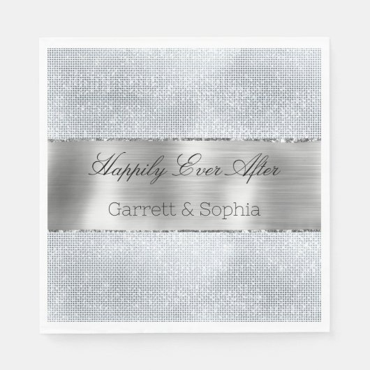 Serviette En Papier Mariage étincelant en argent (Devant)