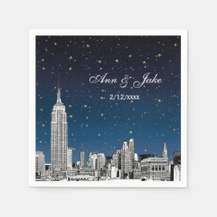Serviette En Papier Mariage étoilé bleu de la skyline de NYC gravée