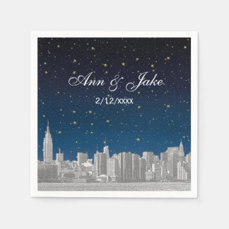 Serviette En Papier Mariage étoilé bleu de la skyline de NYC gravée