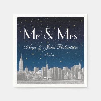 Serviette En Papier Mariage étoilé bleu de la skyline de NYC gravée