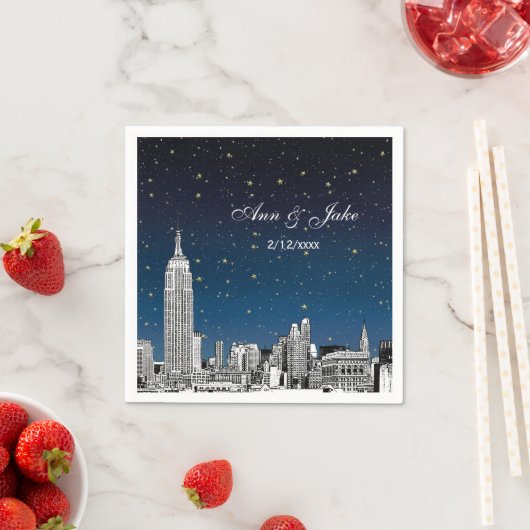 Serviette En Papier Mariage étoilé bleu NYC ajusté (En situation)