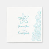 Serviette En Papier Mariage étoile de mer tourbillon bleu blanc servie (Devant)