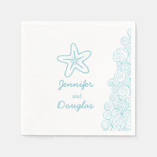 Serviette En Papier Mariage étoile de mer tourbillon bleu blanc servie
