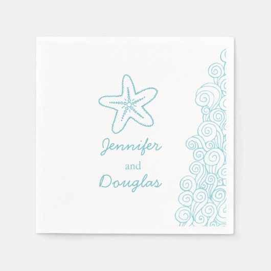 Serviette En Papier Mariage étoile de mer tourbillon bleu blanc servie (Devant)