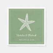 Serviette En Papier Mariage Étoile de Mer Vert de Mousse (Devant)