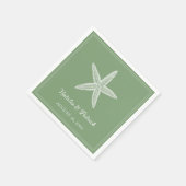 Serviette En Papier Mariage Étoile de Mer Vert de Mousse (Coin)