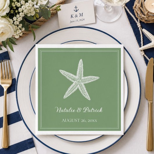 Serviette En Papier Mariage Étoile de Mer Vert de Mousse