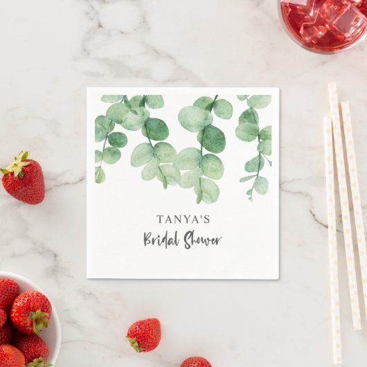 Serviette En Papier Mariage Eucalyptus Élégant Personnalisé (En situation)