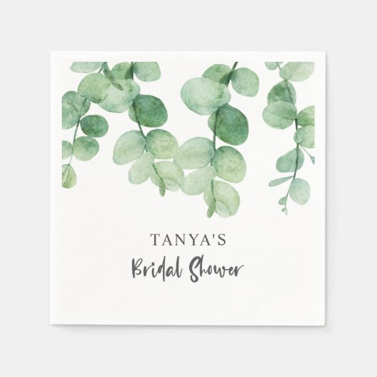 Serviette En Papier Mariage Eucalyptus Élégant Personnalisé (Devant)