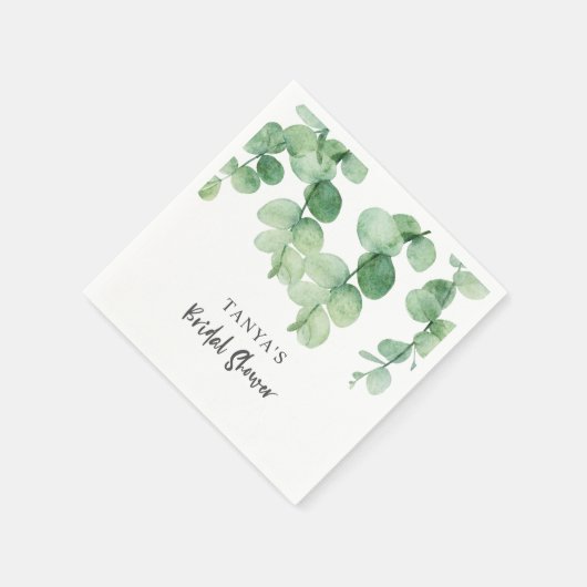 Serviette En Papier Mariage Eucalyptus Élégant Personnalisé (Coin)