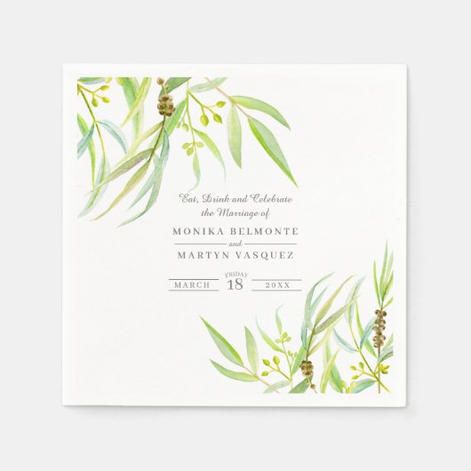 Serviette En Papier Mariage Eucalyptus feuille vert (Devant)