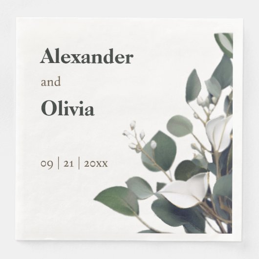 Serviette En Papier Mariage Eucalyptus moderne (Devant)