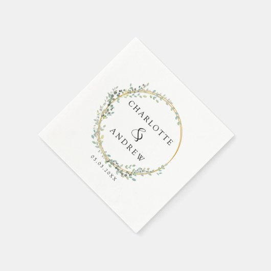 Serviette En Papier Mariage eucalyptus moderne et élégant (Coin)