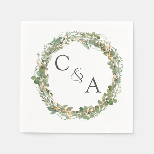 Serviette En Papier Mariage eucalyptus moderne et élégant (Devant)