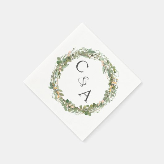 Serviette En Papier Mariage eucalyptus moderne et élégant (Coin)