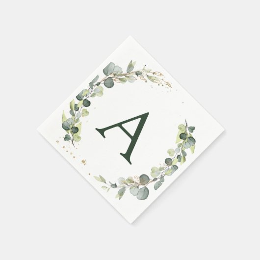 Serviette En Papier Mariage Eucalyptus Monogramme Verdure (Coin)
