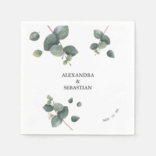 Serviette En Papier Mariage Eucalyptus vert (Devant)