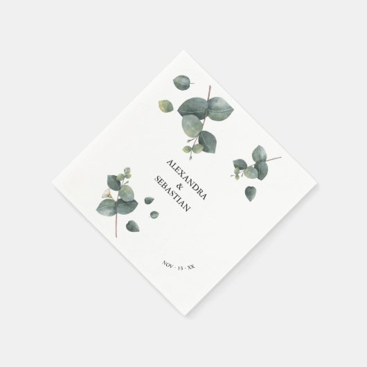 Serviette En Papier Mariage Eucalyptus vert (Coin)