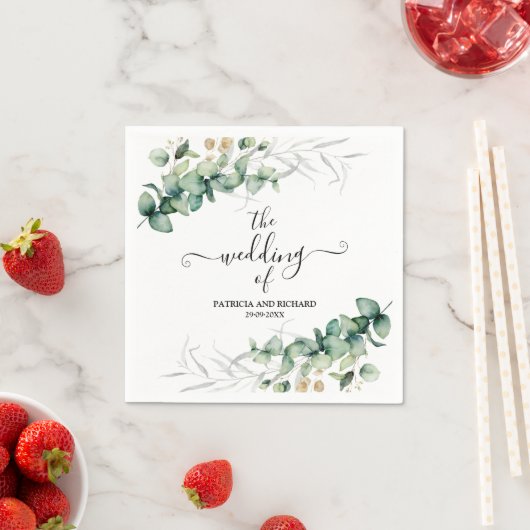 Serviette En Papier Mariage Eucalyptus vert (En situation)