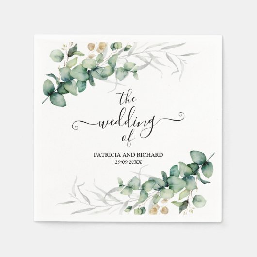 Serviette En Papier Mariage Eucalyptus vert (Devant)