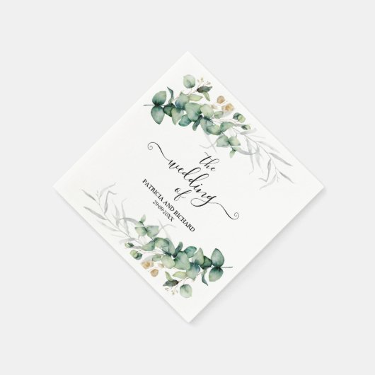 Serviette En Papier Mariage Eucalyptus vert (Coin)