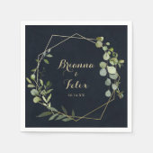 Serviette En Papier Mariage Eucalyptus vert bleu-or géométrique (Devant)