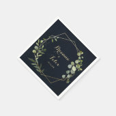 Serviette En Papier Mariage Eucalyptus vert bleu-or géométrique (Coin)