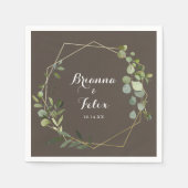 Serviette En Papier Mariage Eucalyptus vert Brown géométrique (Devant)