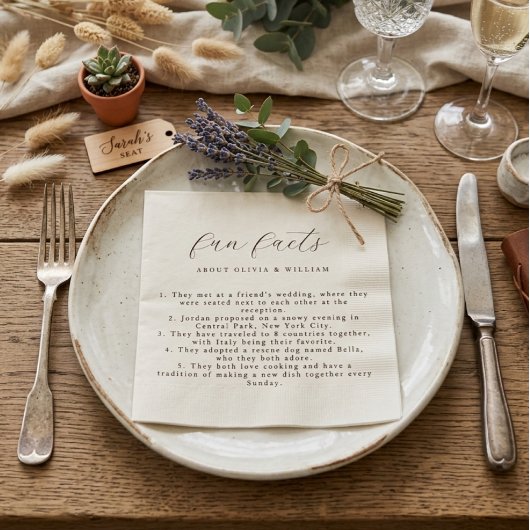 Serviette En Papier Mariage Faits Amusants Écriture Moderne Rustique