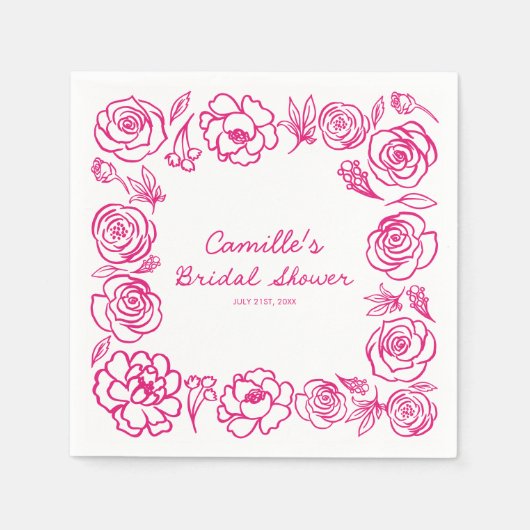 Serviette en papier mariage fantaisie florale rose (Devant)