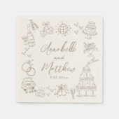 Serviette En Papier Mariage Fantaisiste Dessiné à la Main (Devant)