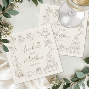 Serviette En Papier Mariage Fantaisiste Dessiné à la Main