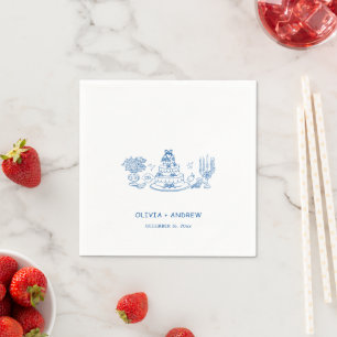 Serviette En Papier Mariage Fantaisiste Dessiné à la Main Bleu