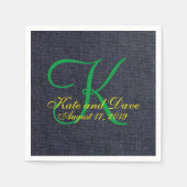 Serviette En Papier Mariage Faux Blue Jean Denim Tissu Monogramme (Devant)