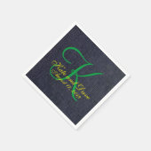 Serviette En Papier Mariage Faux Blue Jean Denim Tissu Monogramme (Coin)