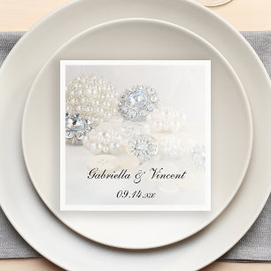 Serviette En Papier Mariage Faux Diamond et White Peartons