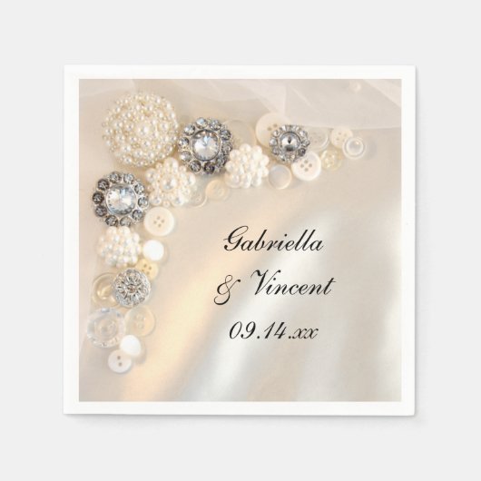Serviette En Papier Mariage Faux White Pearl and Diamond Buttons (Devant)
