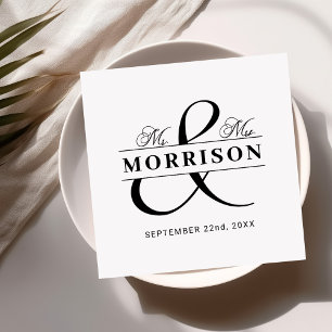 Serviette En Papier Mariage Faveur M. Mme Black White