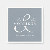 Serviette En Papier Mariage Faveur M. Mme Dusty Blue (Devant)