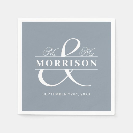 Serviette En Papier Mariage Faveur M. Mme Dusty Blue (Devant)
