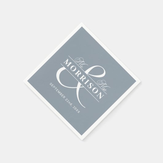 Serviette En Papier Mariage Faveur M. Mme Dusty Blue (Coin)