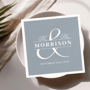 Serviette En Papier Mariage Faveur M. Mme Dusty Blue