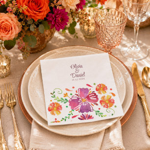 Serviette En Papier Mariage Fête Florale Mexicaine Colorée