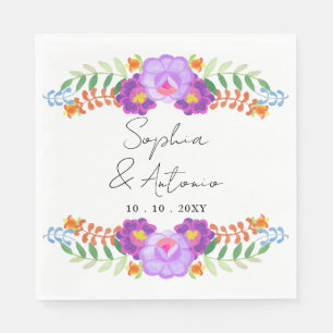 Serviette En Papier Mariage Fête Florale Mexicaine Vibrante