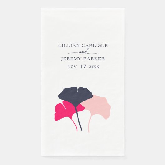 Serviette En Papier Mariage Feuille Bold Modern Navy et Pink Ginkgo (Devant)