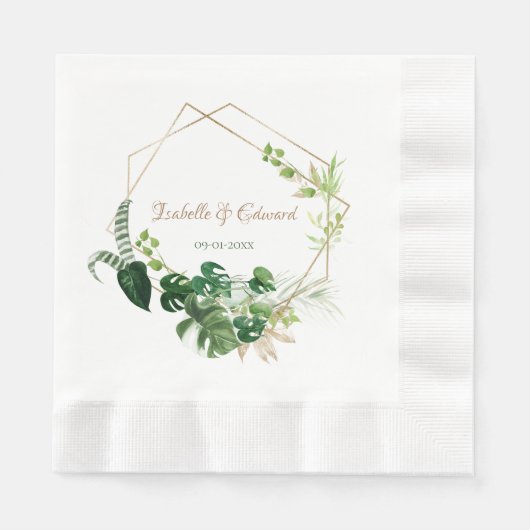 Serviette En Papier Mariage Feuille de Palme Tropical Vert Géométrique (Devant)