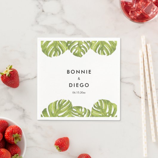 Serviette En Papier Mariage feuille de palmier vert tropical (En situation)