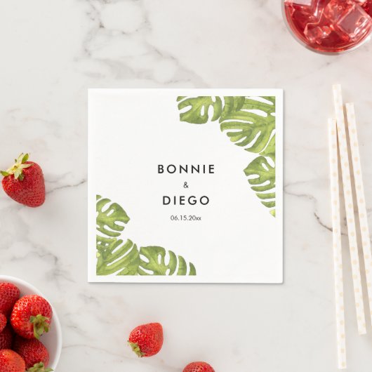 Serviette En Papier Mariage feuille de palmier vert tropical (En situation)